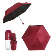 7 inch Folding Umbrella with Cute Capsule Case-maroon