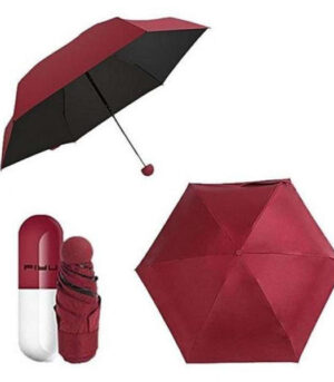 7 inch Folding Umbrella with Cute Capsule Case-maroon