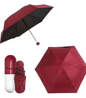 7 inch Folding Umbrella with Cute Capsule Case-maroon
